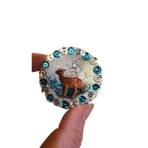 Whimsical Christmas Ornament Deer Scene Glitter Ornaments Handmade